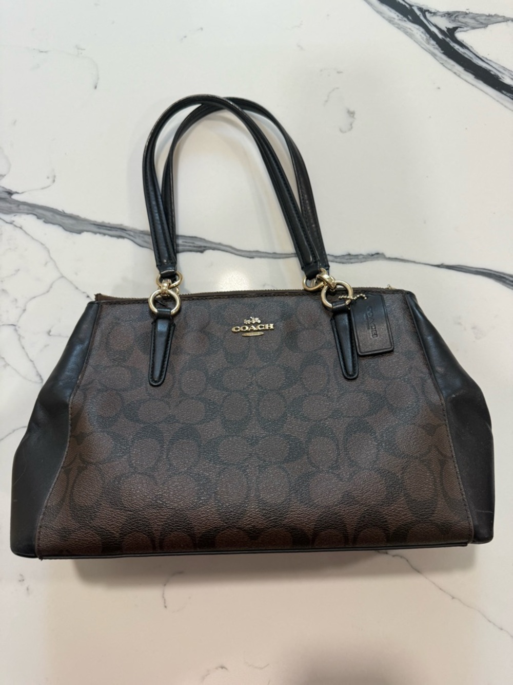 Coach Brown Signature Satchel with Black Trim